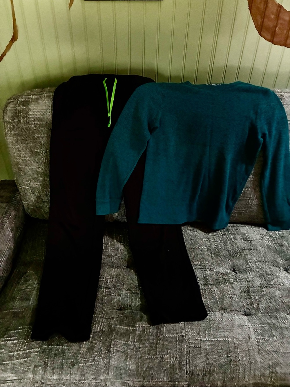 Kids Two-Piece Black Track Pants & Teal Sweatshirt Set